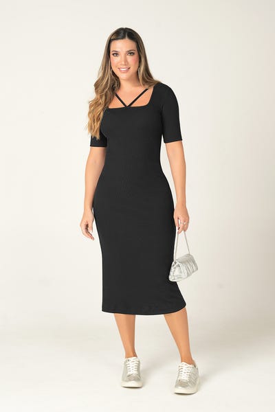 VESTIDO TRES CUARTOS MANGA LARGA Negro