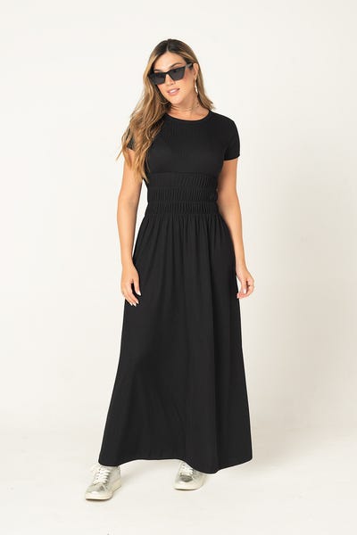 VESTIDO LARGO MANGA CORTA Negro