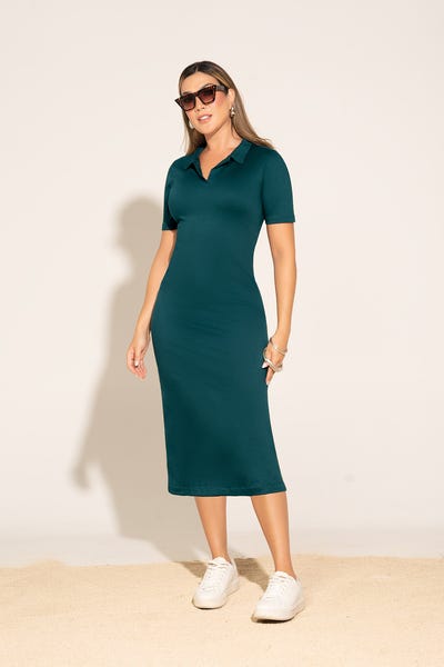 VESTIDO TRES CUARTOS MANGA CORTA Verde