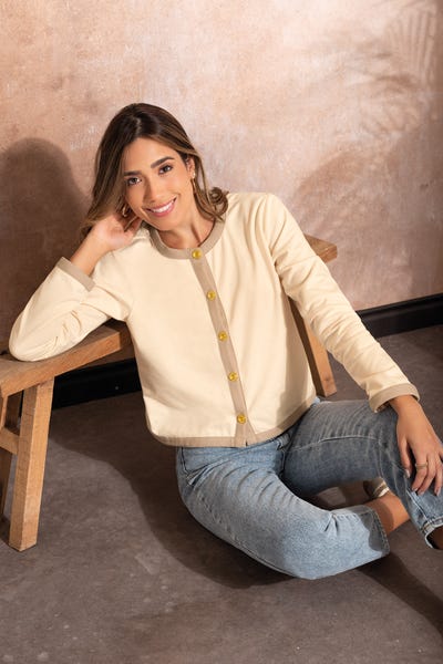 CARDIGAN MANGA LARGA Marfil